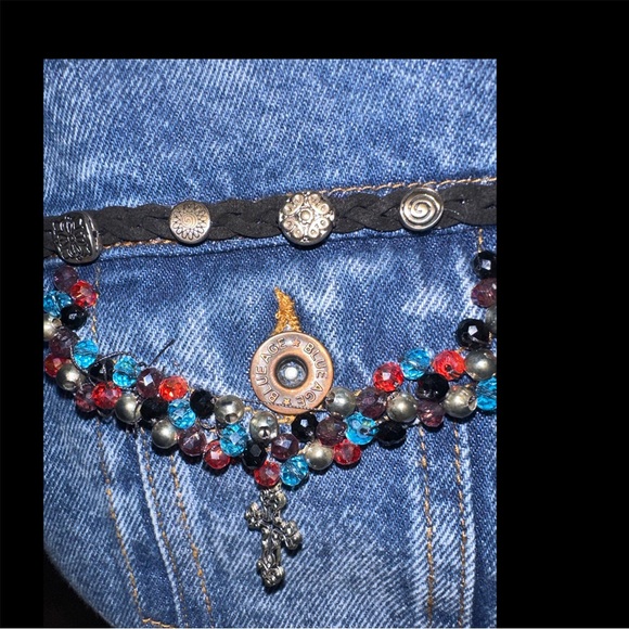 Cross Embroidered Crystal Embellished Jean Jacket - Picture 6 of 10